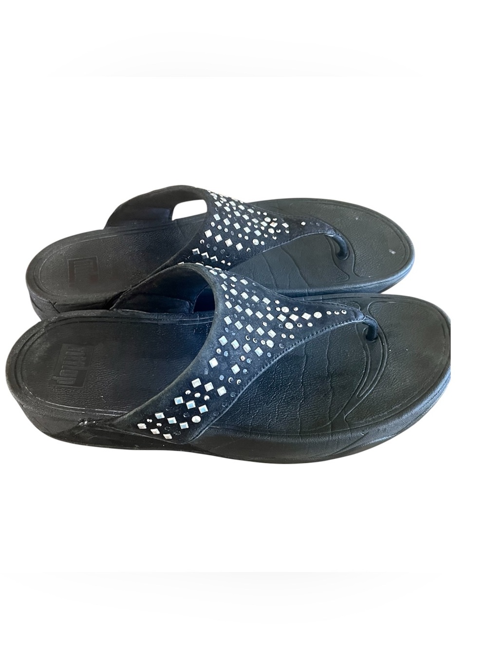FitFlop Black Rhinestone Studded Thong Sandals Size 11 Microwobbleboard